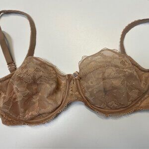 Victoria's Secret Lace Underwire Beige Bra 32DDD 32F Unlined Demi-Buste